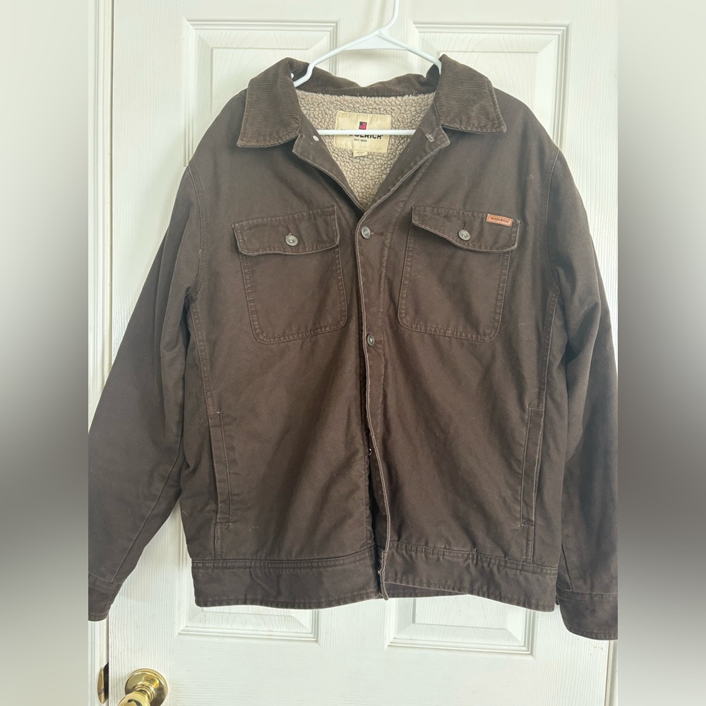 Woolrich Brown Canvas Sherpa Lined Chore Rancher Barn Coat Mens Large